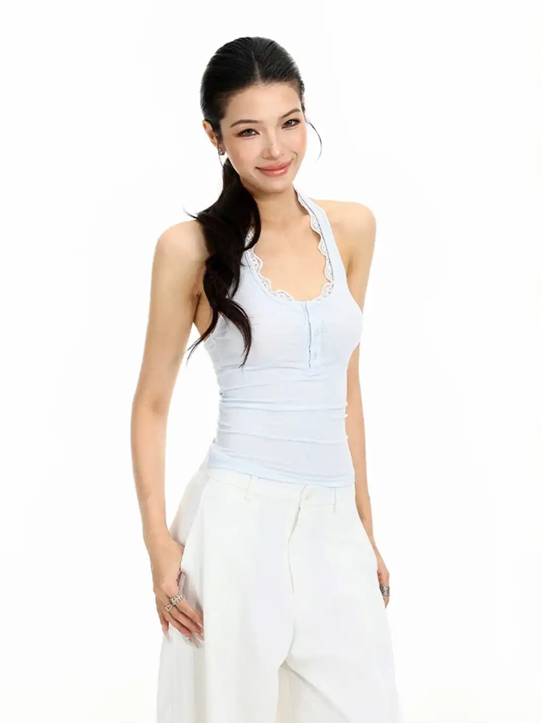 BIGGOLD | Lace Trim Halter Cami Top