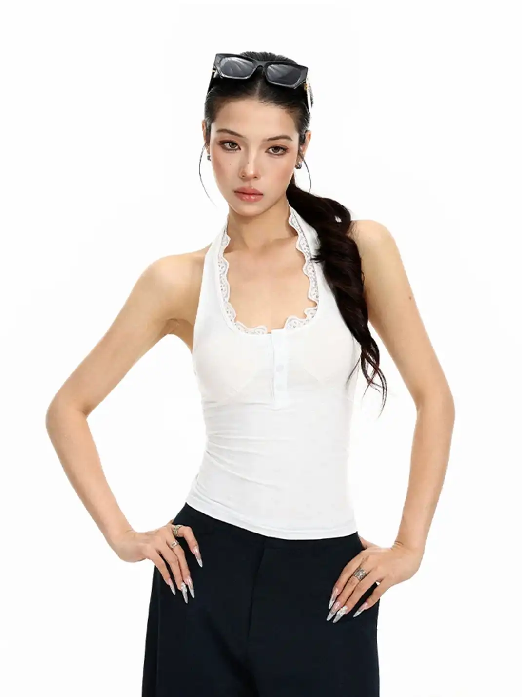 BIGGOLD | Lace Trim Halter Cami Top