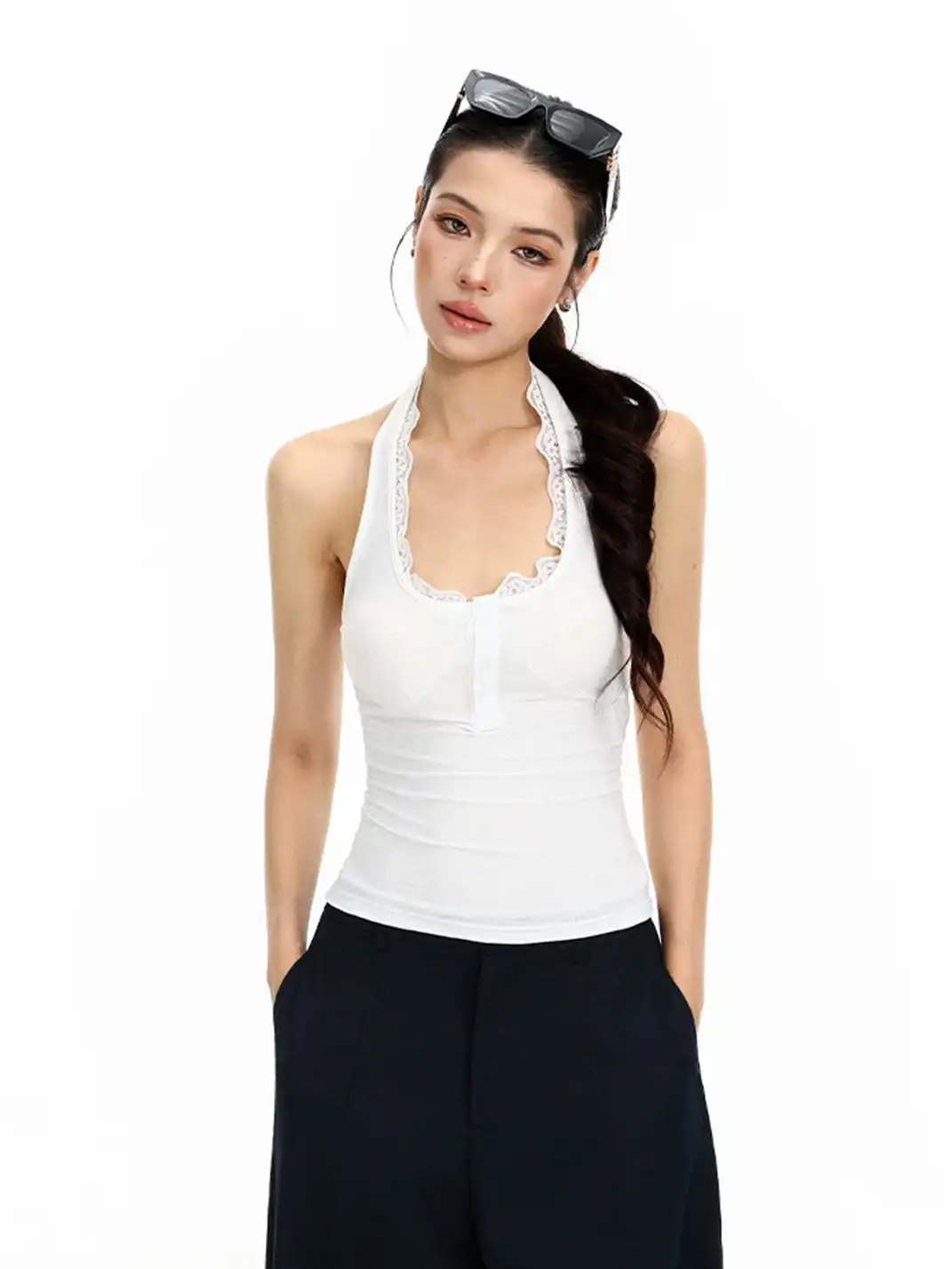 BIGGOLD | Lace Trim Halter Cami Top