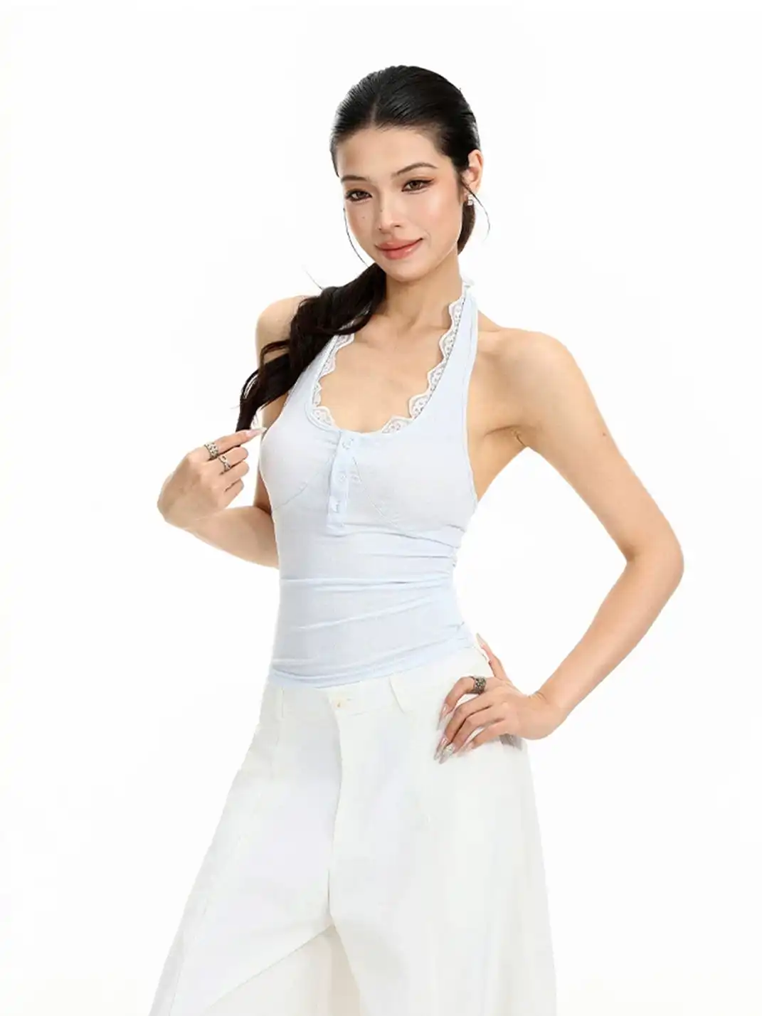 BIGGOLD | Lace Trim Halter Cami Top