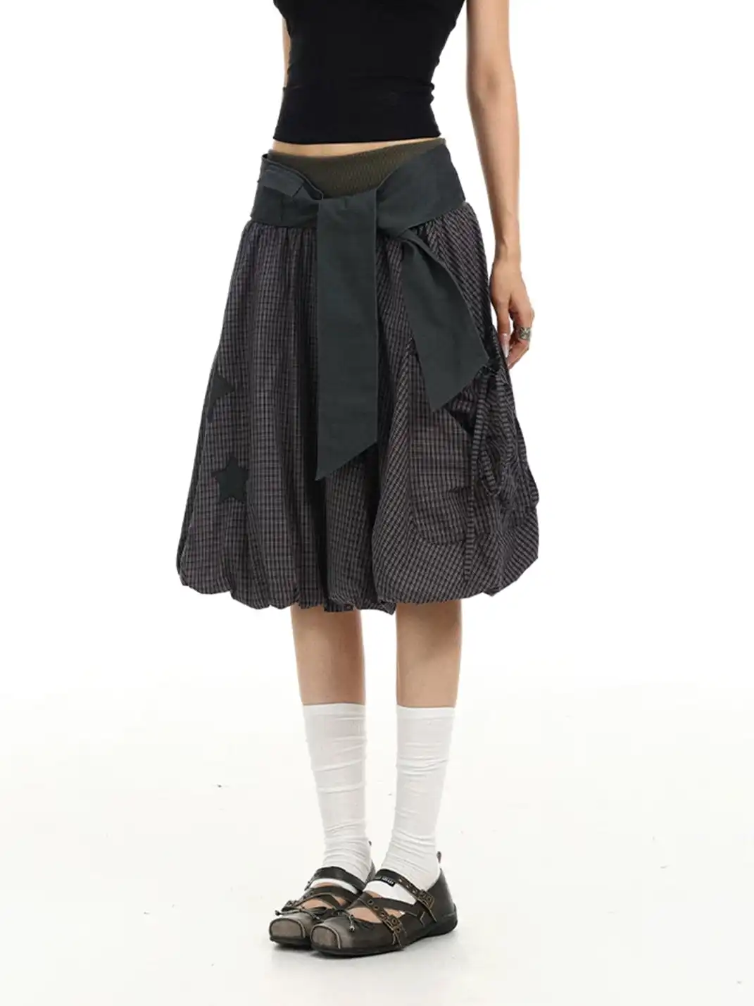 BIGGOLD | Plaid Star Patchwork Embroidery Midi Skirt