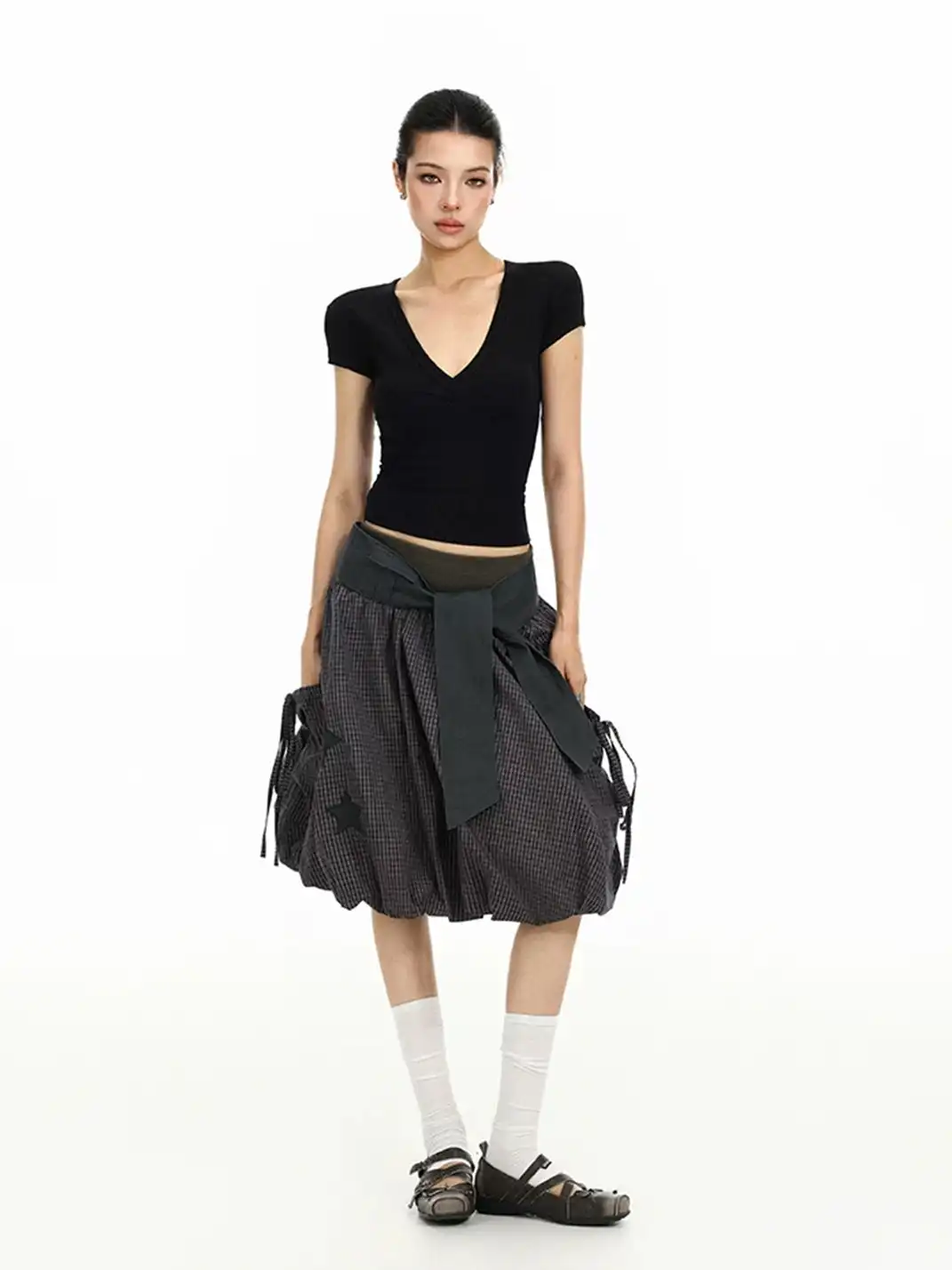 BIGGOLD | Plaid Star Patchwork Embroidery Midi Skirt