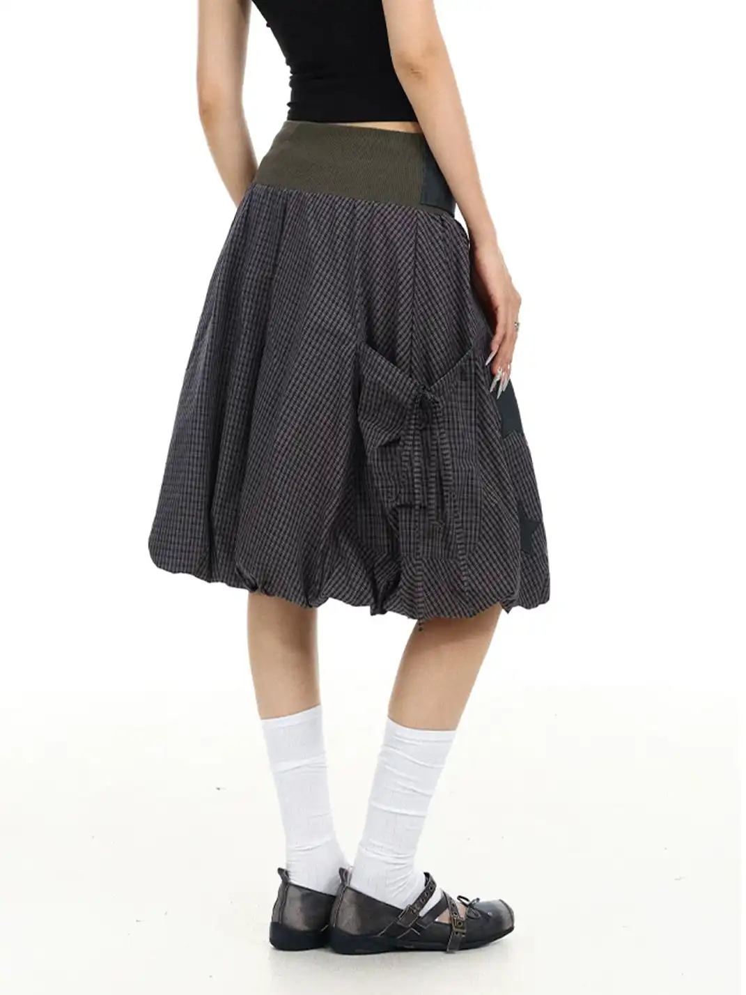 BIGGOLD | Plaid Star Patchwork Embroidery Midi Skirt