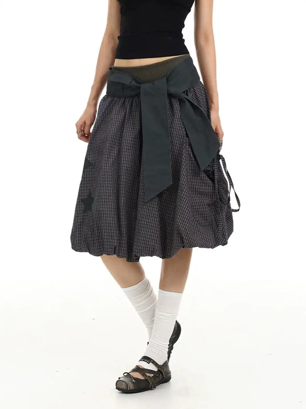 BIGGOLD | Plaid Star Patchwork Embroidery Midi Skirt