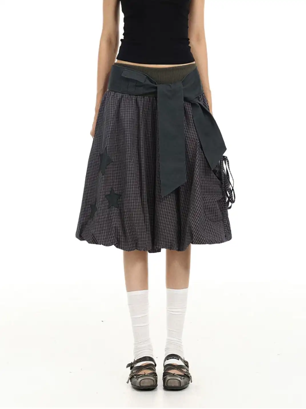 BIGGOLD | Plaid Star Patchwork Embroidery Midi Skirt