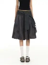 BIGGOLD | Plaid Star Patchwork Embroidery Midi Skirt