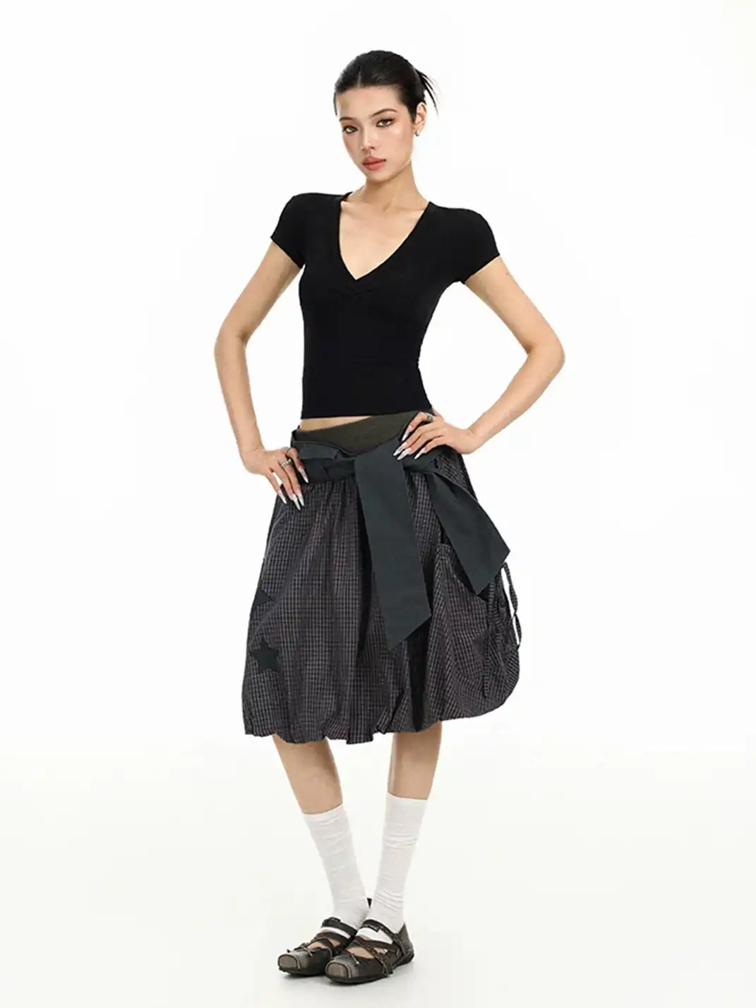 BIGGOLD | Plaid Star Patchwork Embroidery Midi Skirt