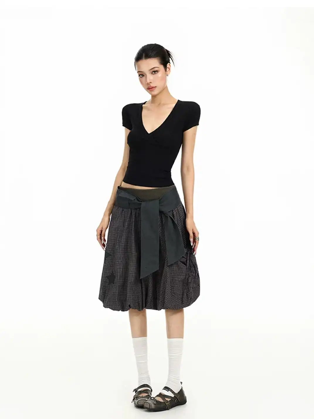 BIGGOLD | Plaid Star Patchwork Embroidery Midi Skirt