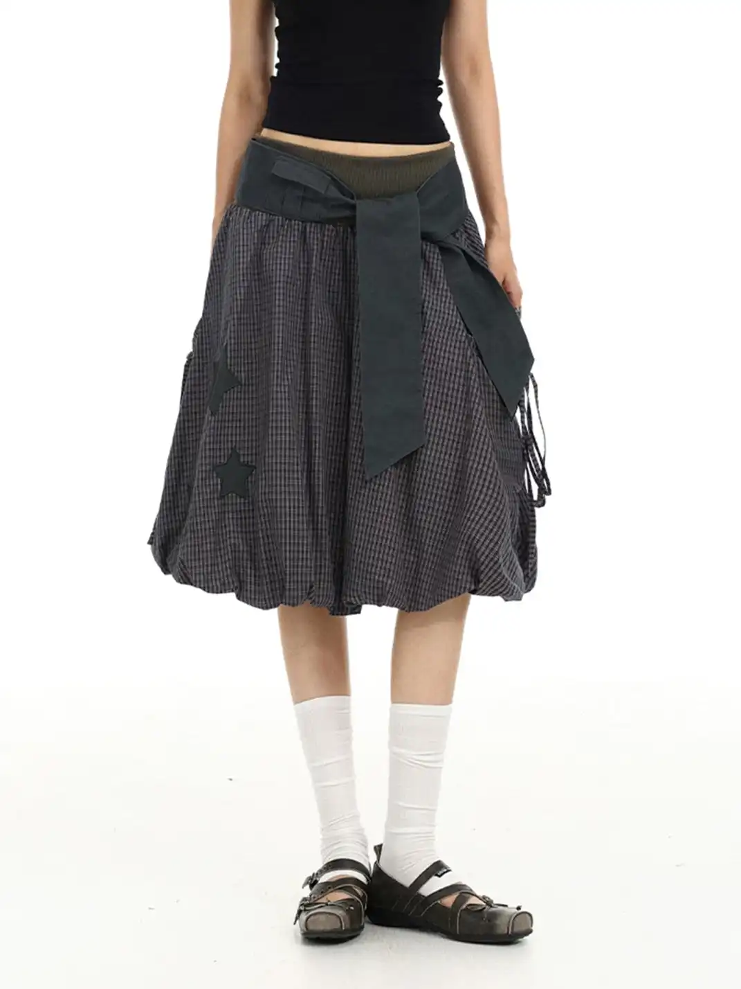 BIGGOLD | Plaid Star Patchwork Embroidery Midi Skirt