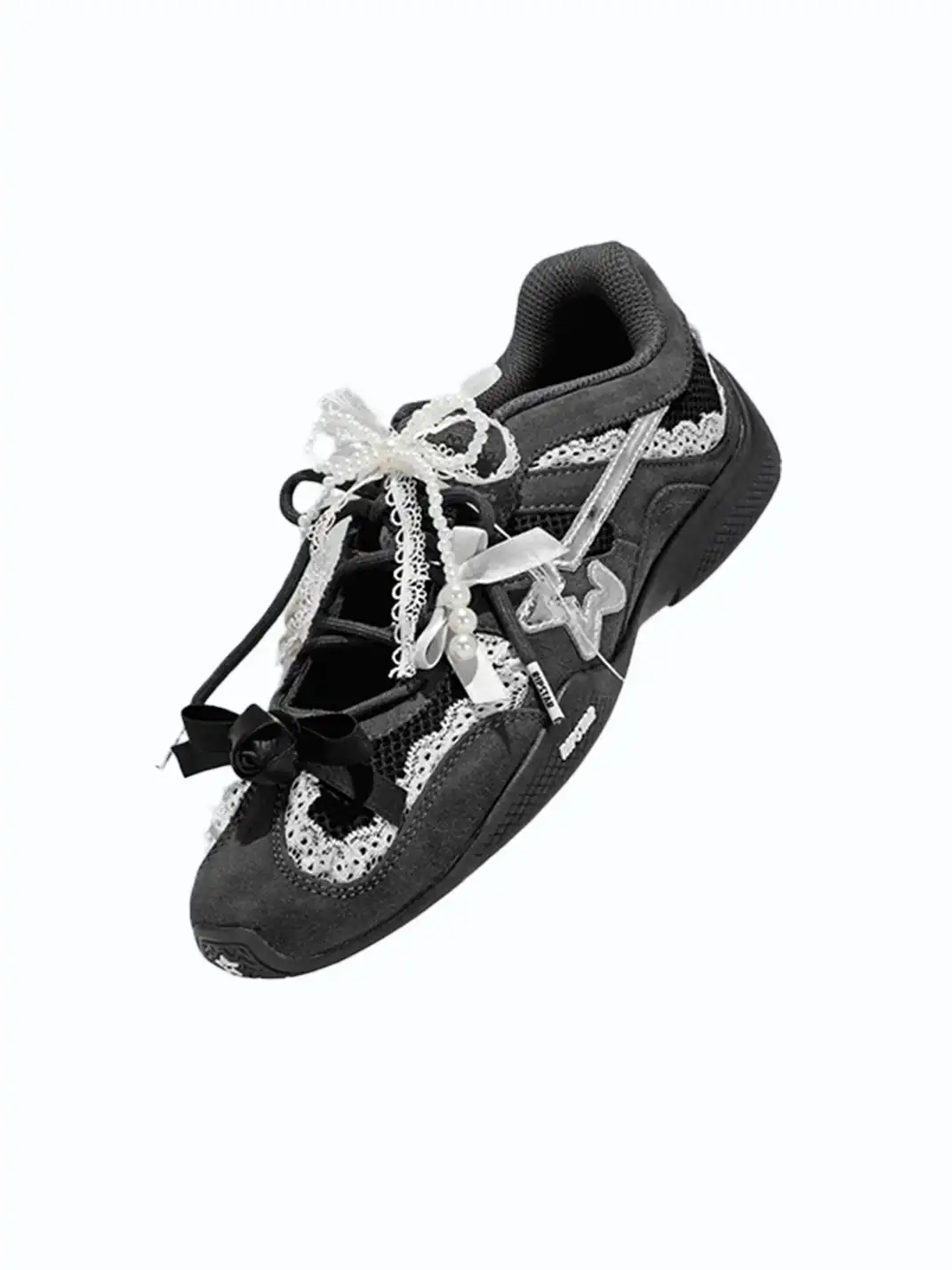 RIPSTAR | Balletcore Red Lace Pearl Bow Training Shoes