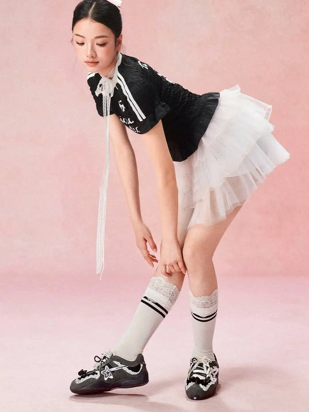 RIPSTAR | Balletcore Red Lace Pearl Bow Training Shoes