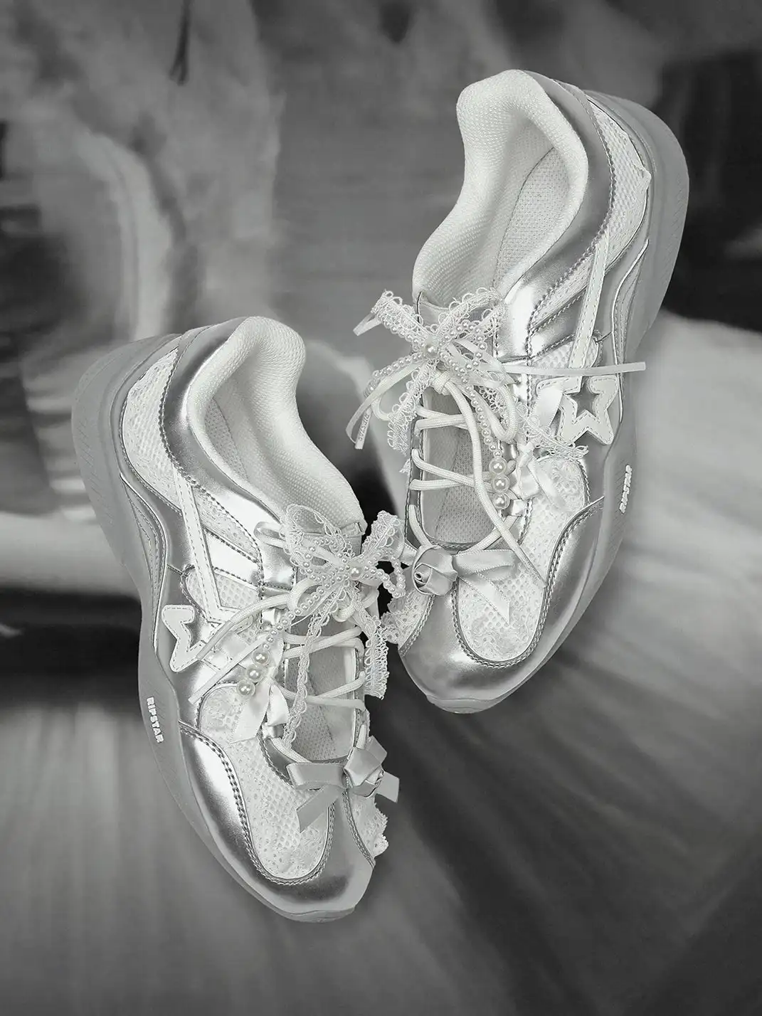 RIPSTAR | Balletcore Red Lace Pearl Bow Training Shoes