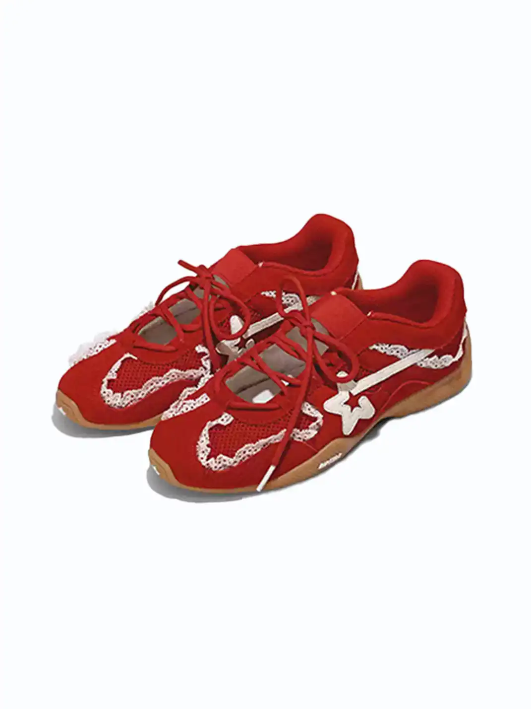 RIPSTAR | Balletcore Red Lace Pearl Bow Training Shoes