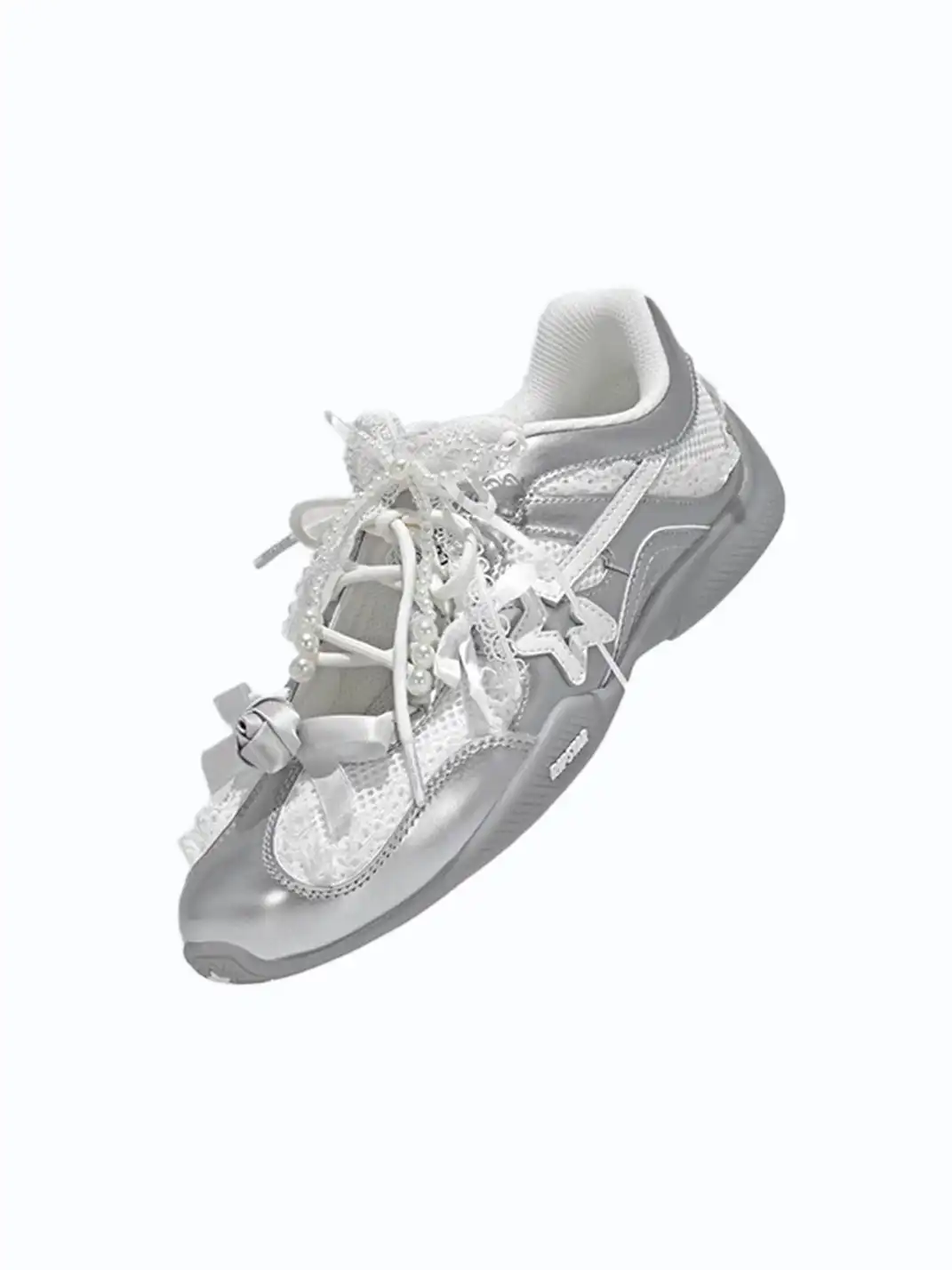 RIPSTAR | Balletcore Red Lace Pearl Bow Training Shoes