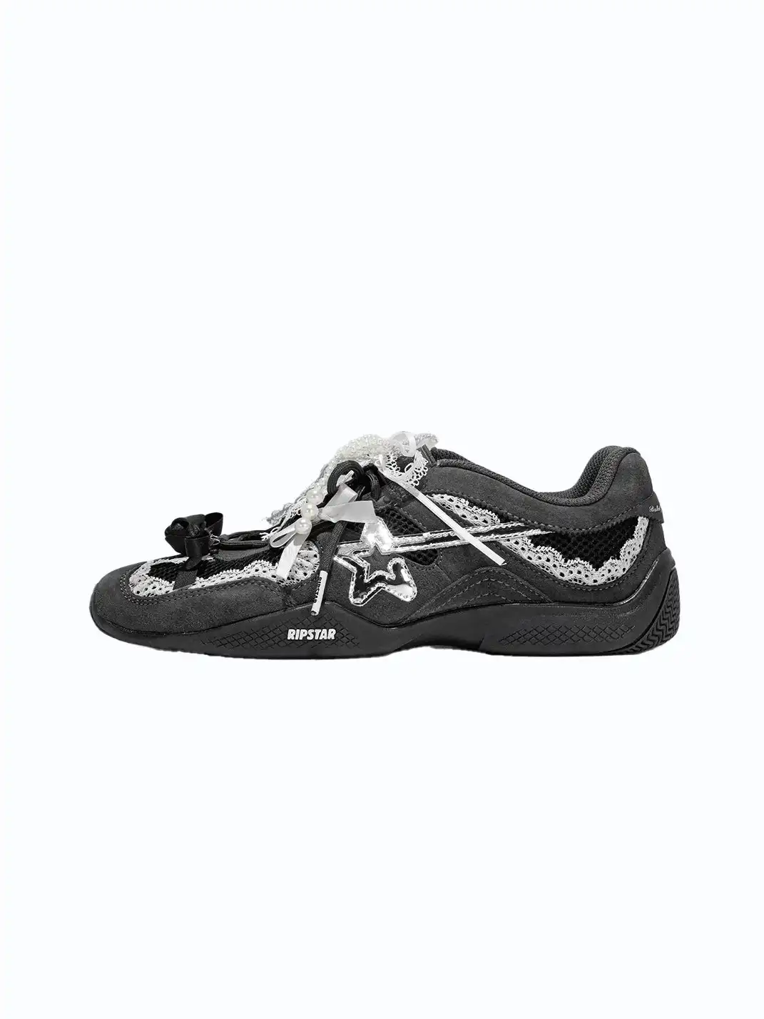 RIPSTAR | Balletcore Red Lace Pearl Bow Training Shoes