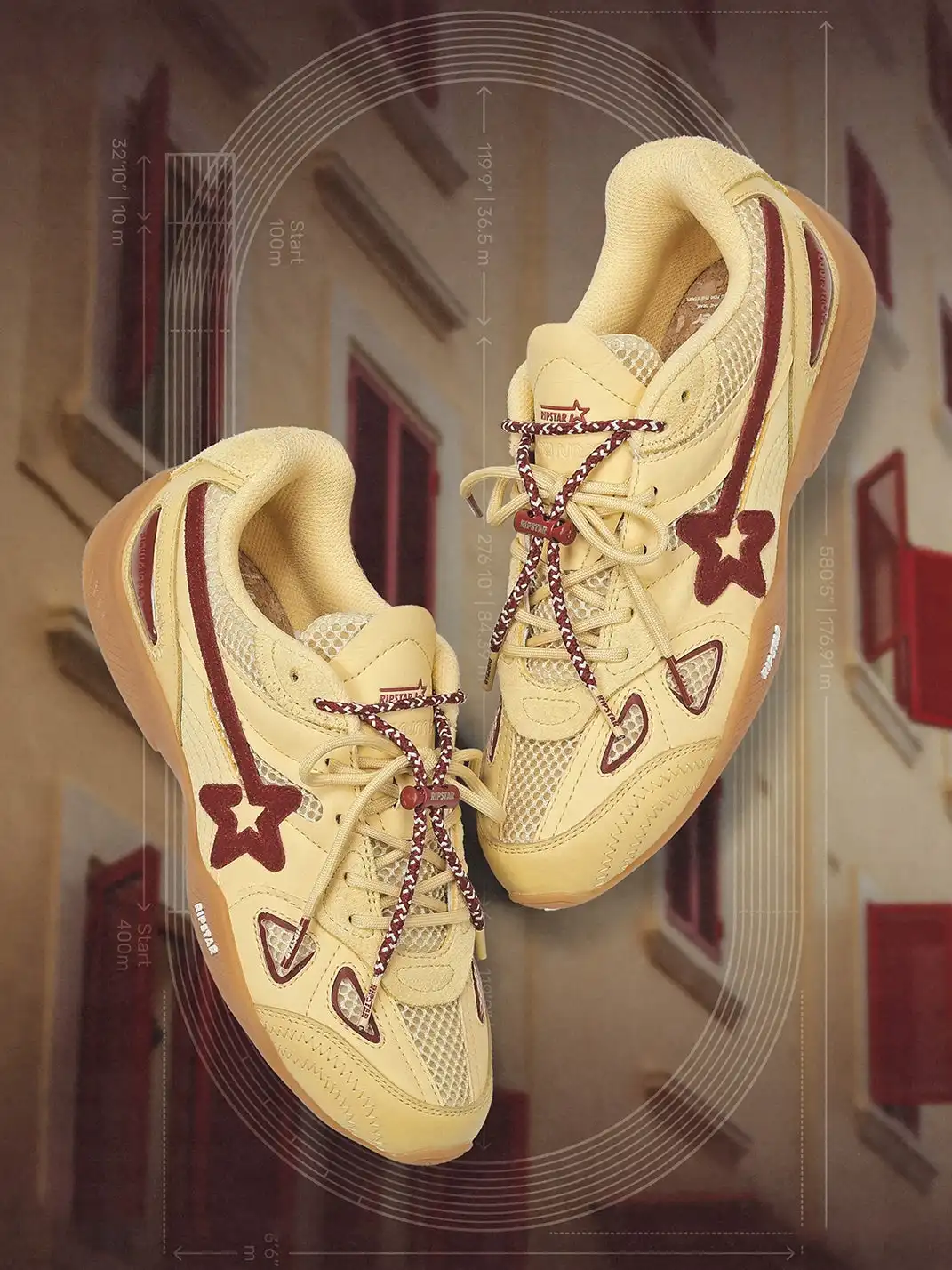 RIPSTAR | Cream Yellow Star Retro Running Sneakers