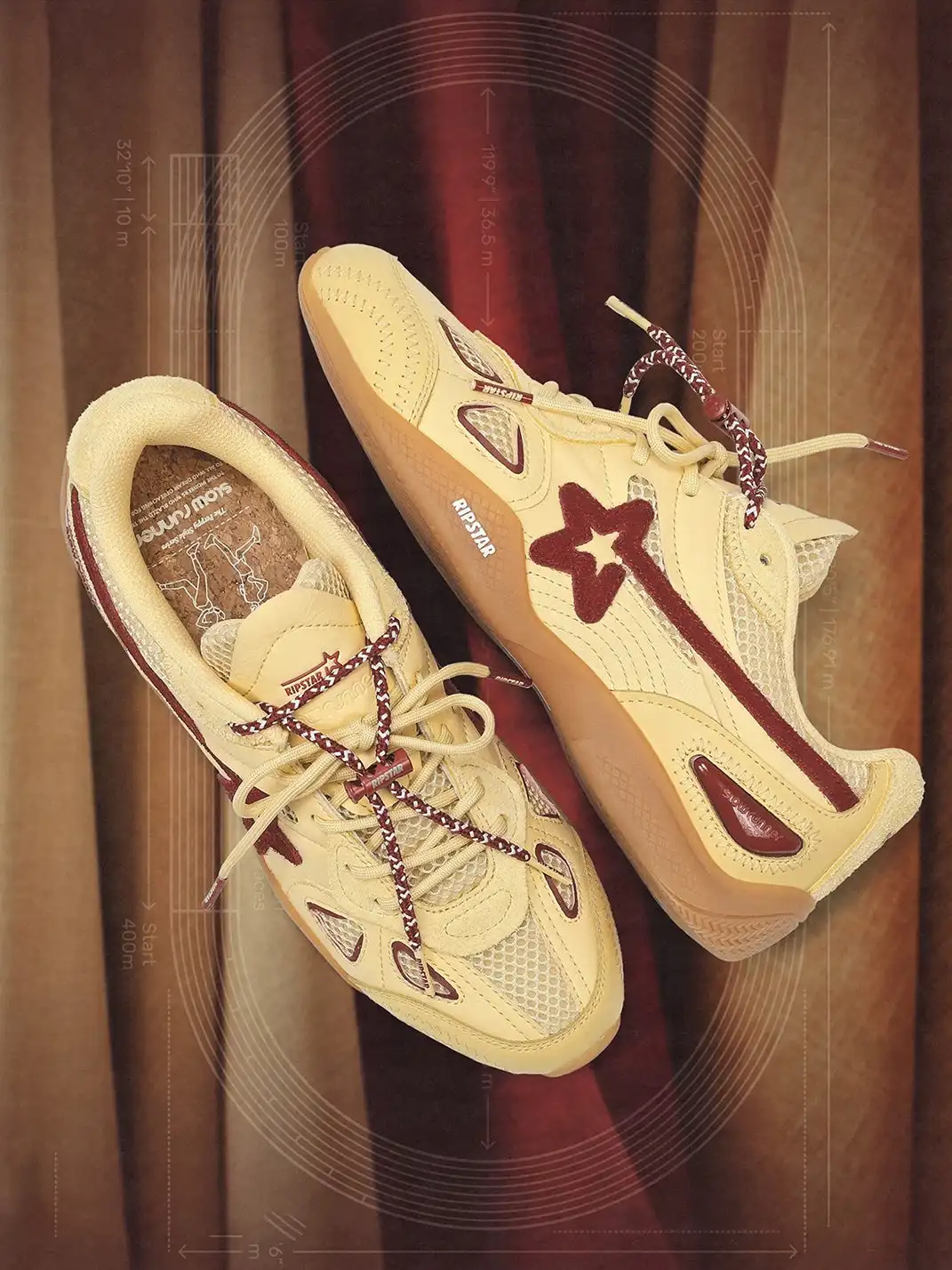 RIPSTAR | Cream Yellow Star Retro Running Sneakers