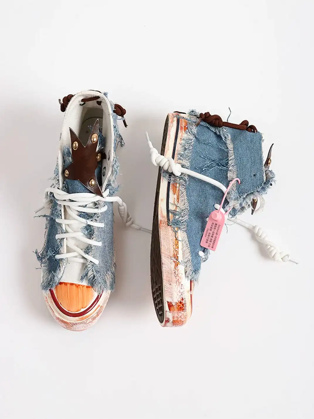 DAYMARE | Denim Star Patchwork Lace-Up High-Top Canvas Shoes