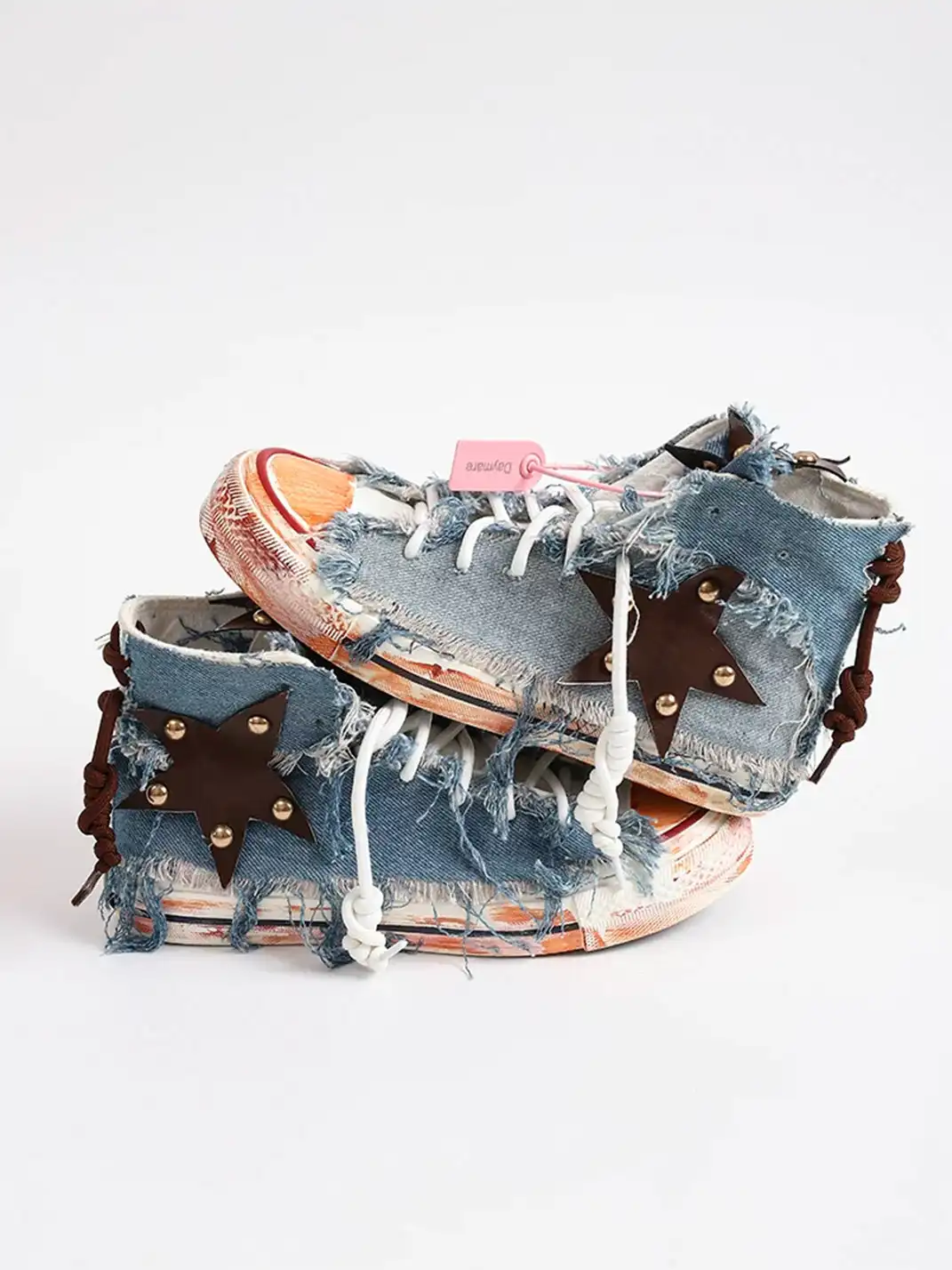 DAYMARE | Denim Star Patchwork Lace-Up High-Top Canvas Shoes