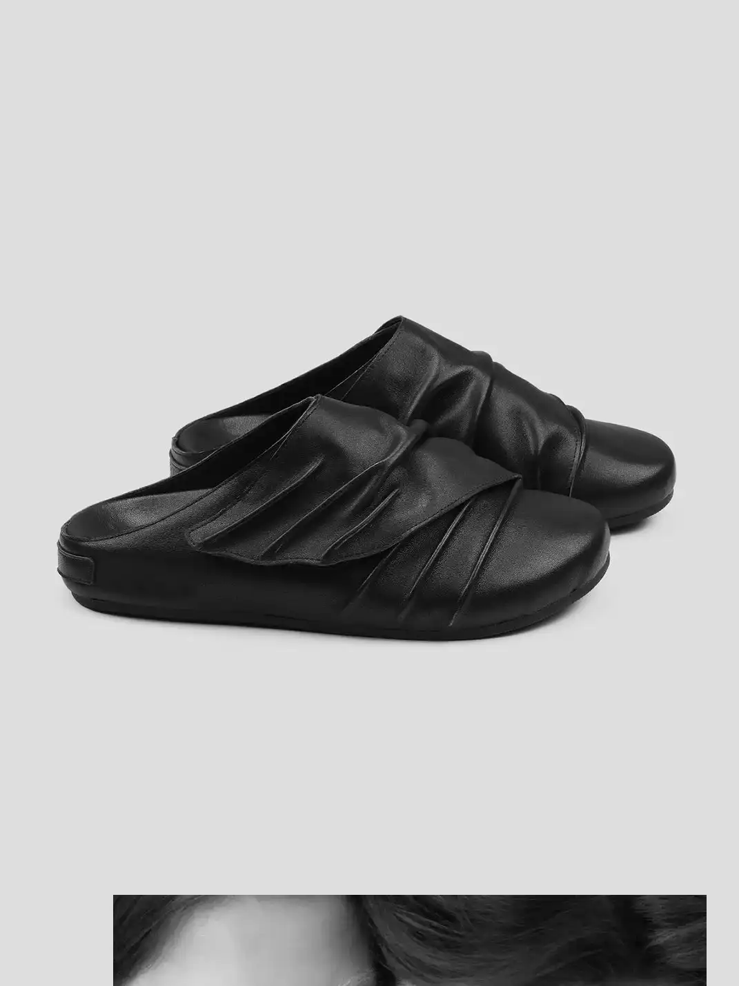 HANQIAORIJI | Ruched Leather Mule Half Slippers