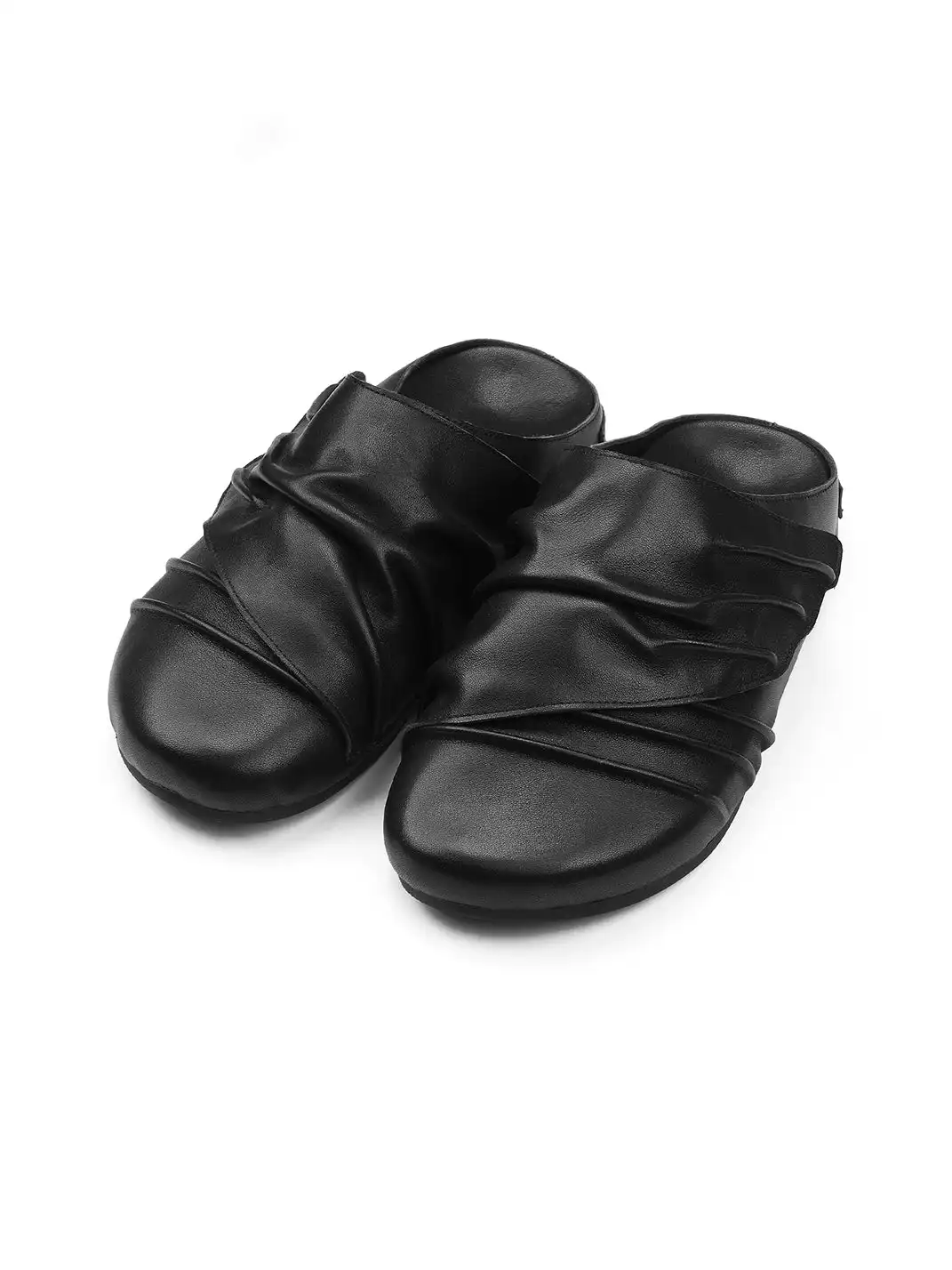 HANQIAORIJI | Ruched Leather Mule Half Slippers
