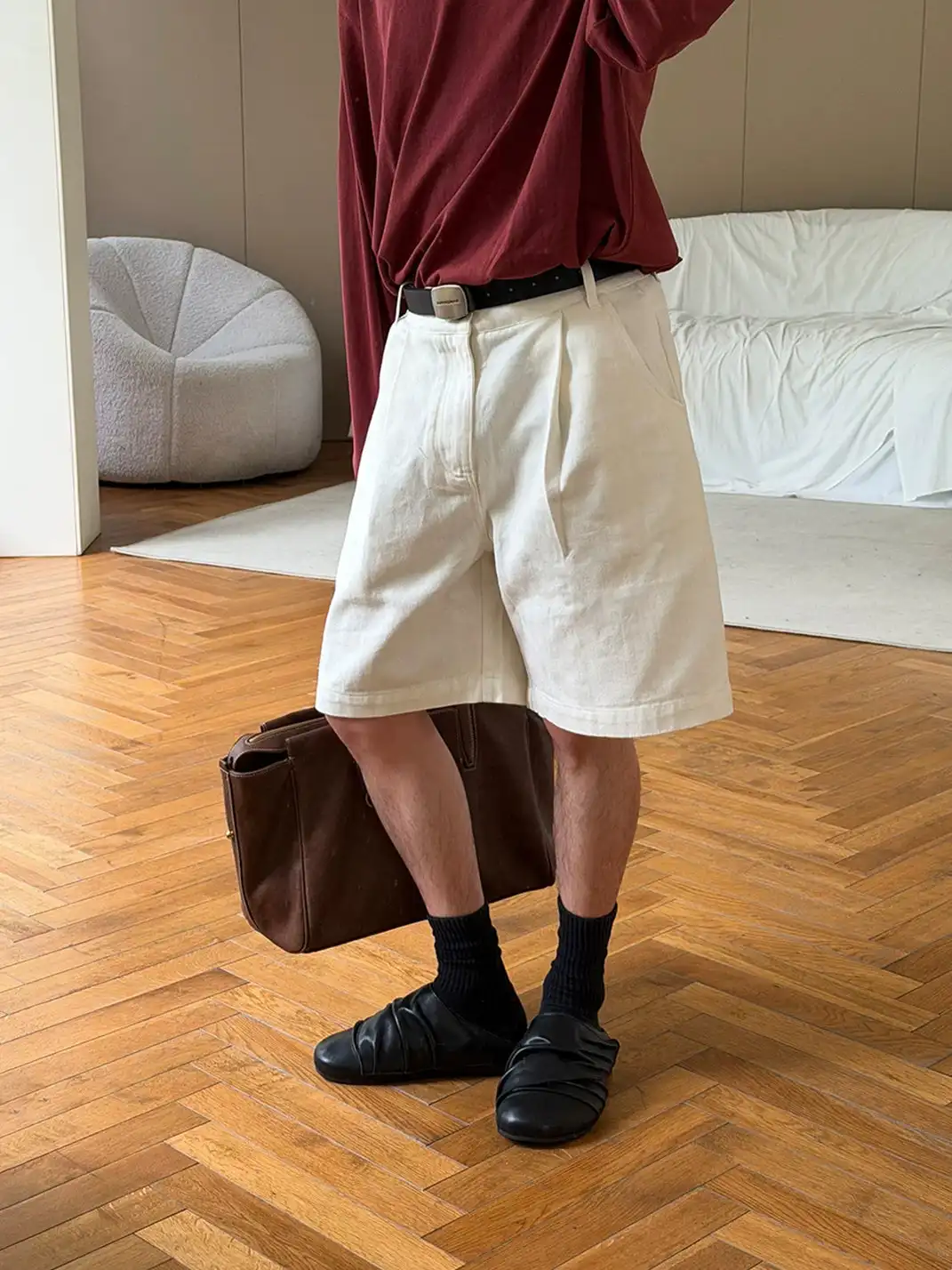 HANQIAORIJI | Ruched Leather Mule Half Slippers
