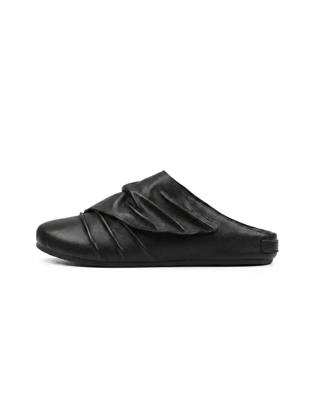 HANQIAORIJI | Ruched Leather Mule Half Slippers