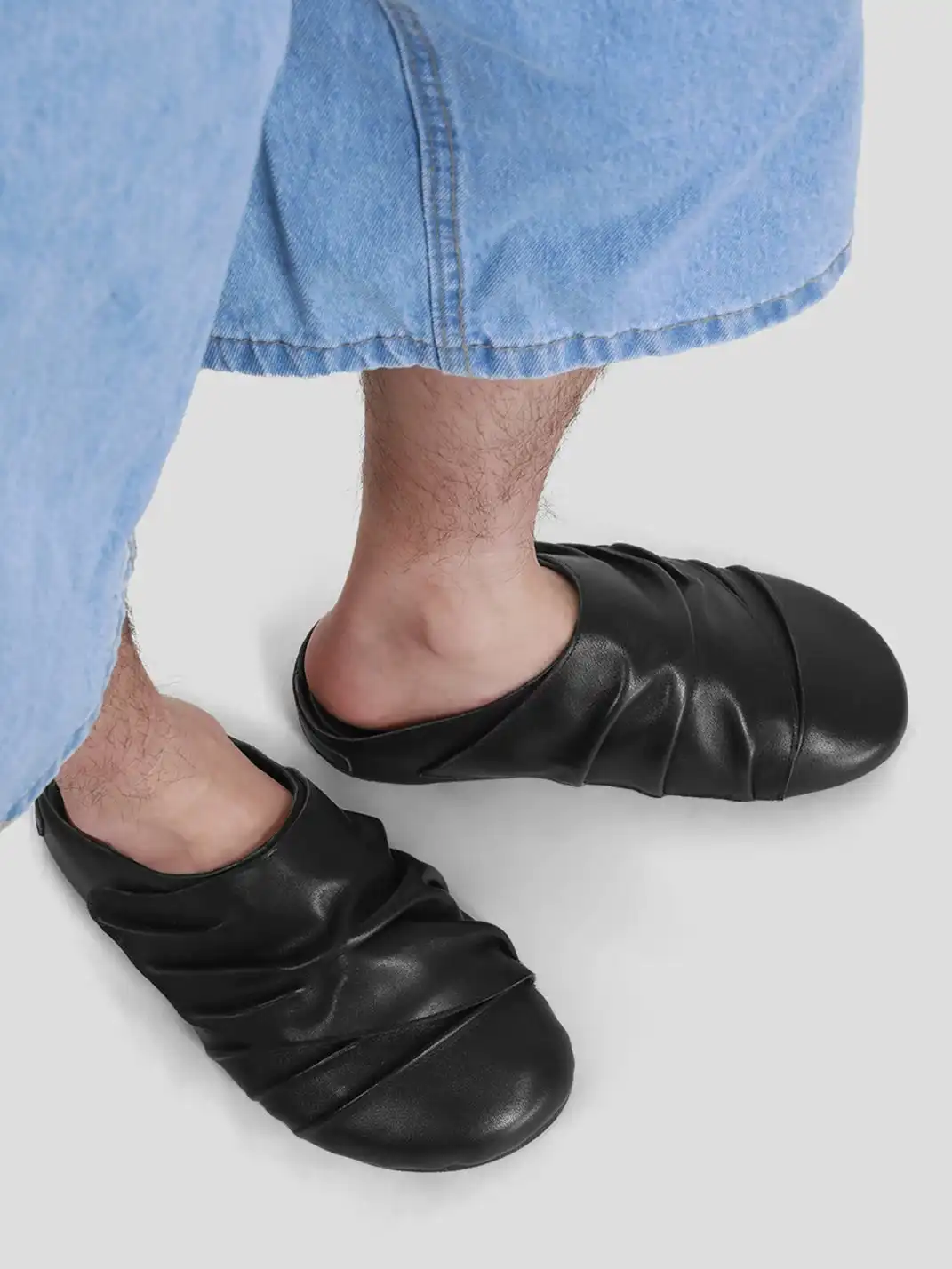 HANQIAORIJI | Ruched Leather Mule Half Slippers