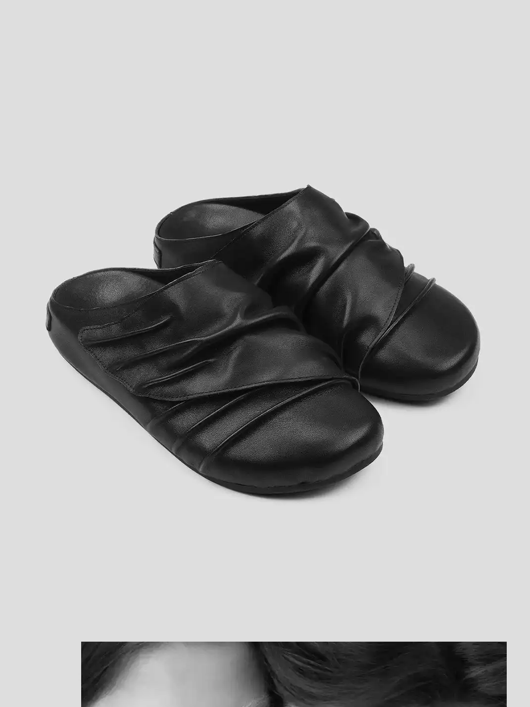 HANQIAORIJI | Ruched Leather Mule Half Slippers