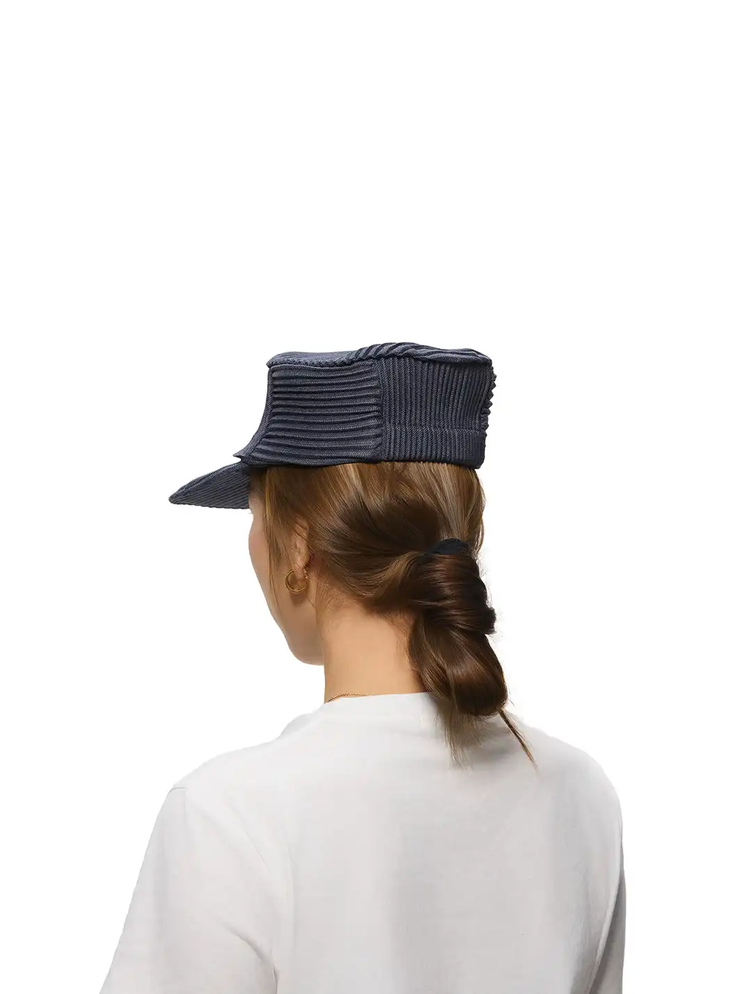 6CRAYON | Pleated Flat Brim Baseball Cap-Blue