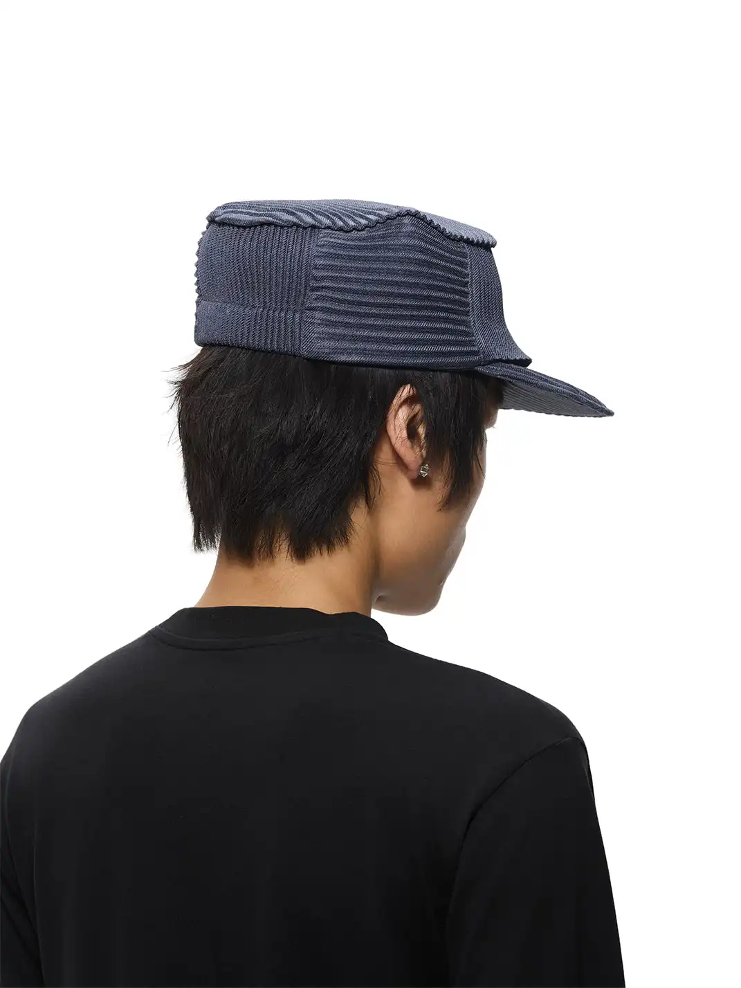 6CRAYON | Pleated Flat Brim Baseball Cap-Blue