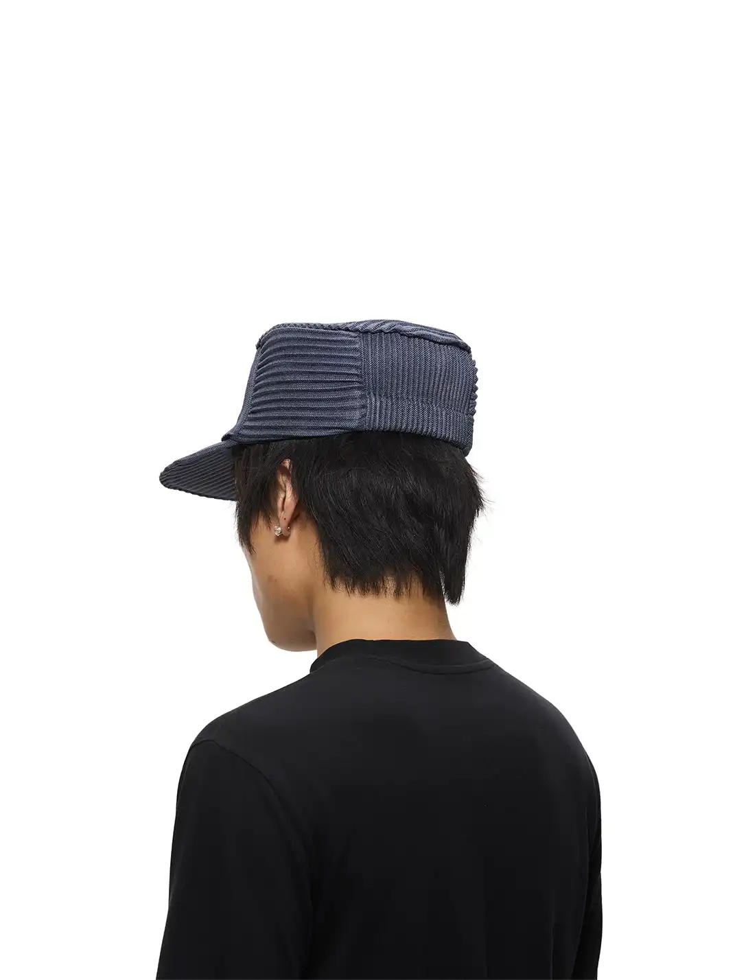 6CRAYON | Pleated Flat Brim Baseball Cap-Blue