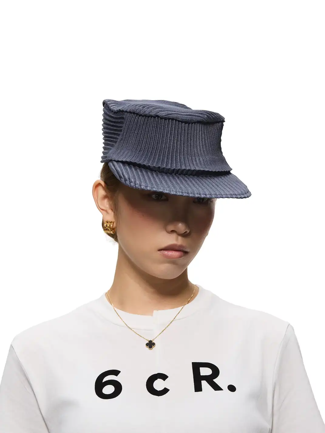 6CRAYON | Pleated Flat Brim Baseball Cap-Blue