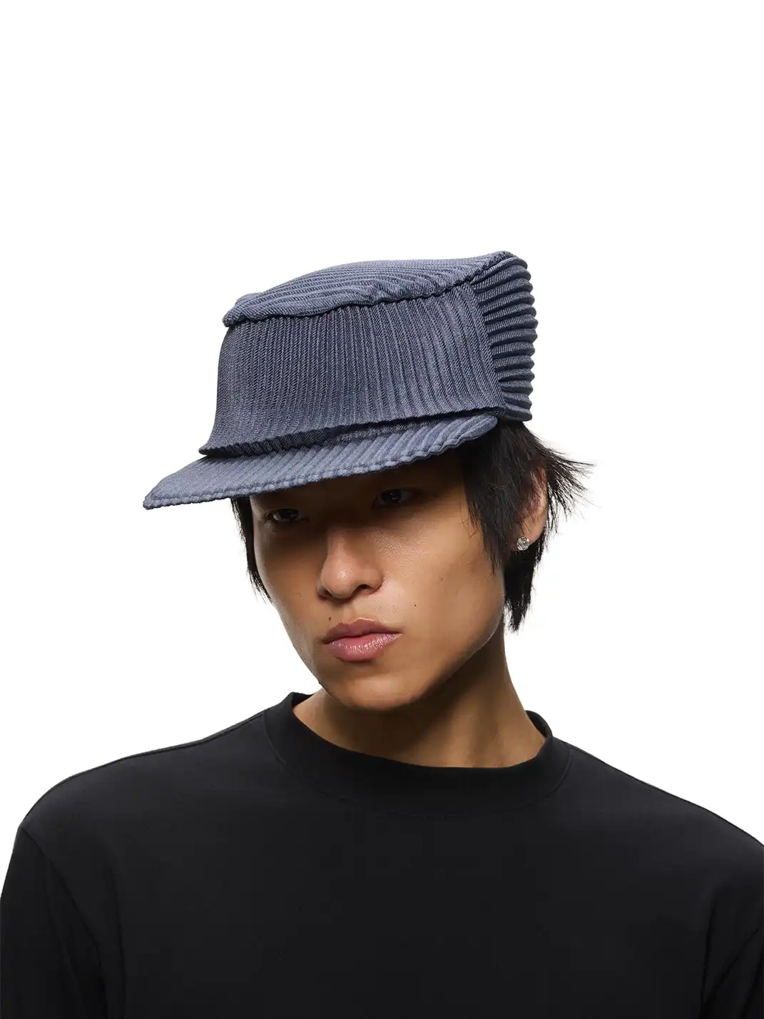 6CRAYON | Pleated Flat Brim Baseball Cap-Blue