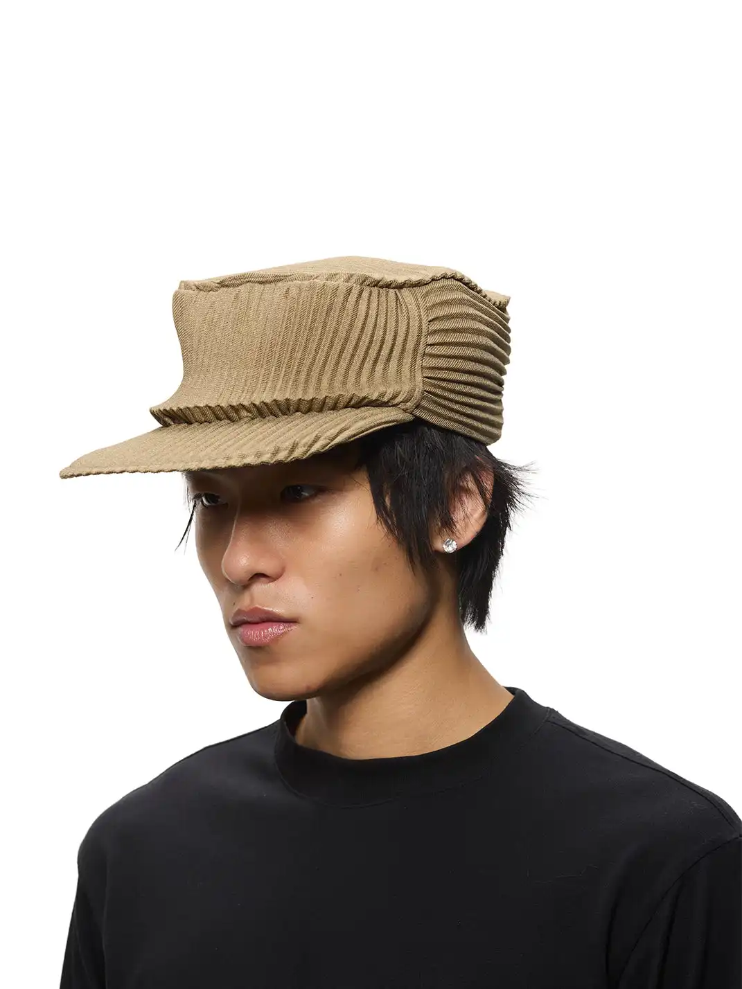 6CRAYON | Pleated Flat Brim Baseball Cap-Green