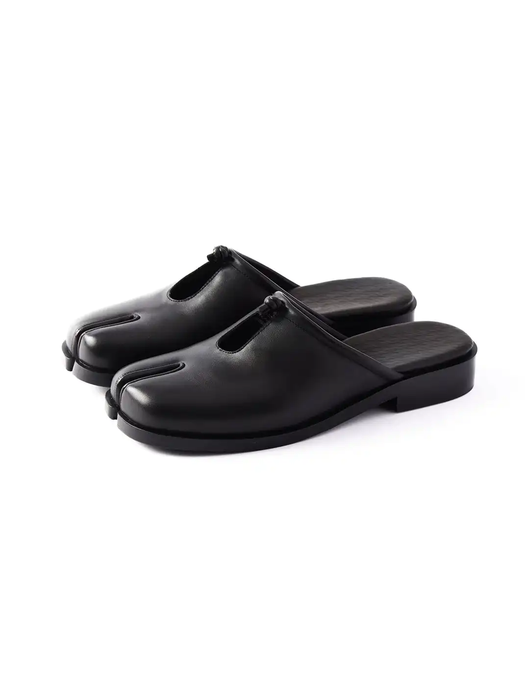 6CRAYON | Split Toe Full Cow Leather Hollow Out Mules-Black