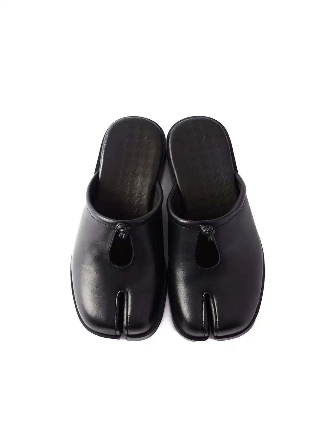6CRAYON | Split Toe Full Cow Leather Hollow Out Mules-Black