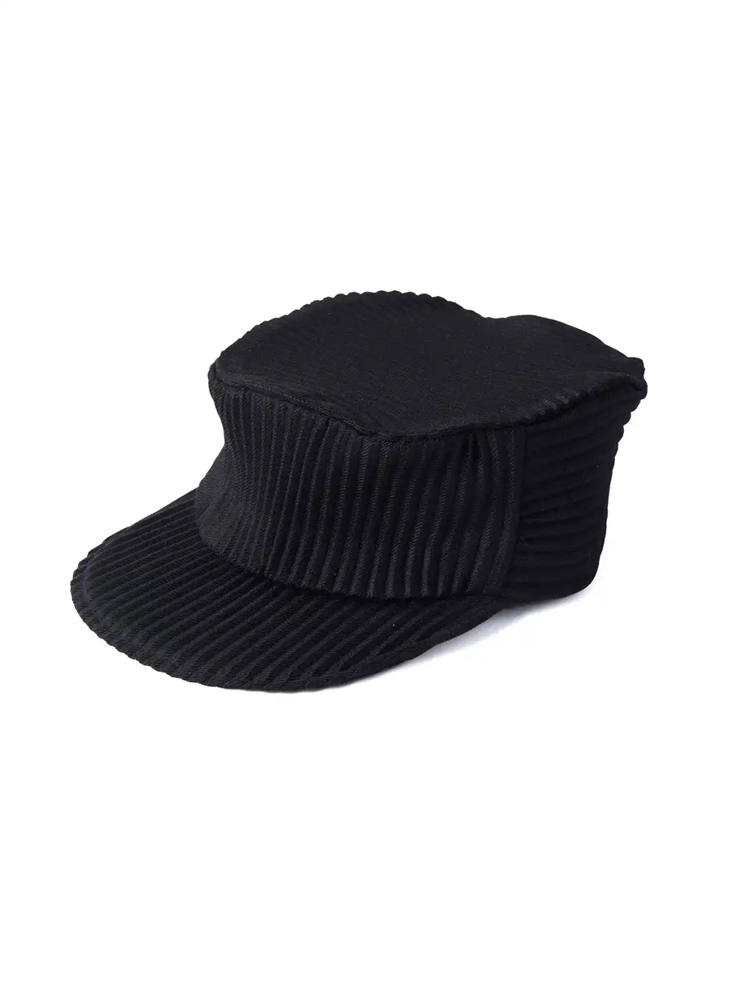 6CRAYON | Pleated Flat Brim Baseball Cap-Black
