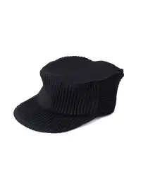 6CRAYON | Pleated Flat Brim Baseball Cap-Black