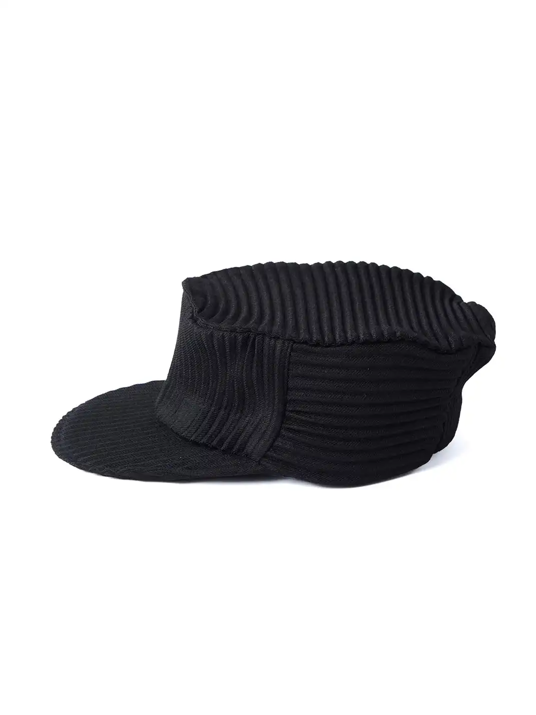 6CRAYON | Pleated Flat Brim Baseball Cap-Black