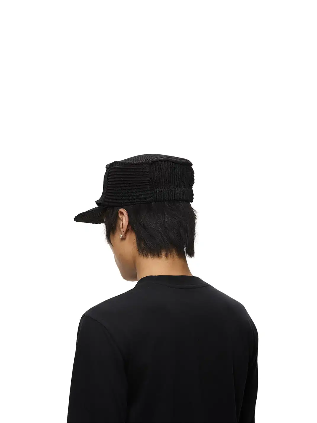 6CRAYON | Pleated Flat Brim Baseball Cap-Black
