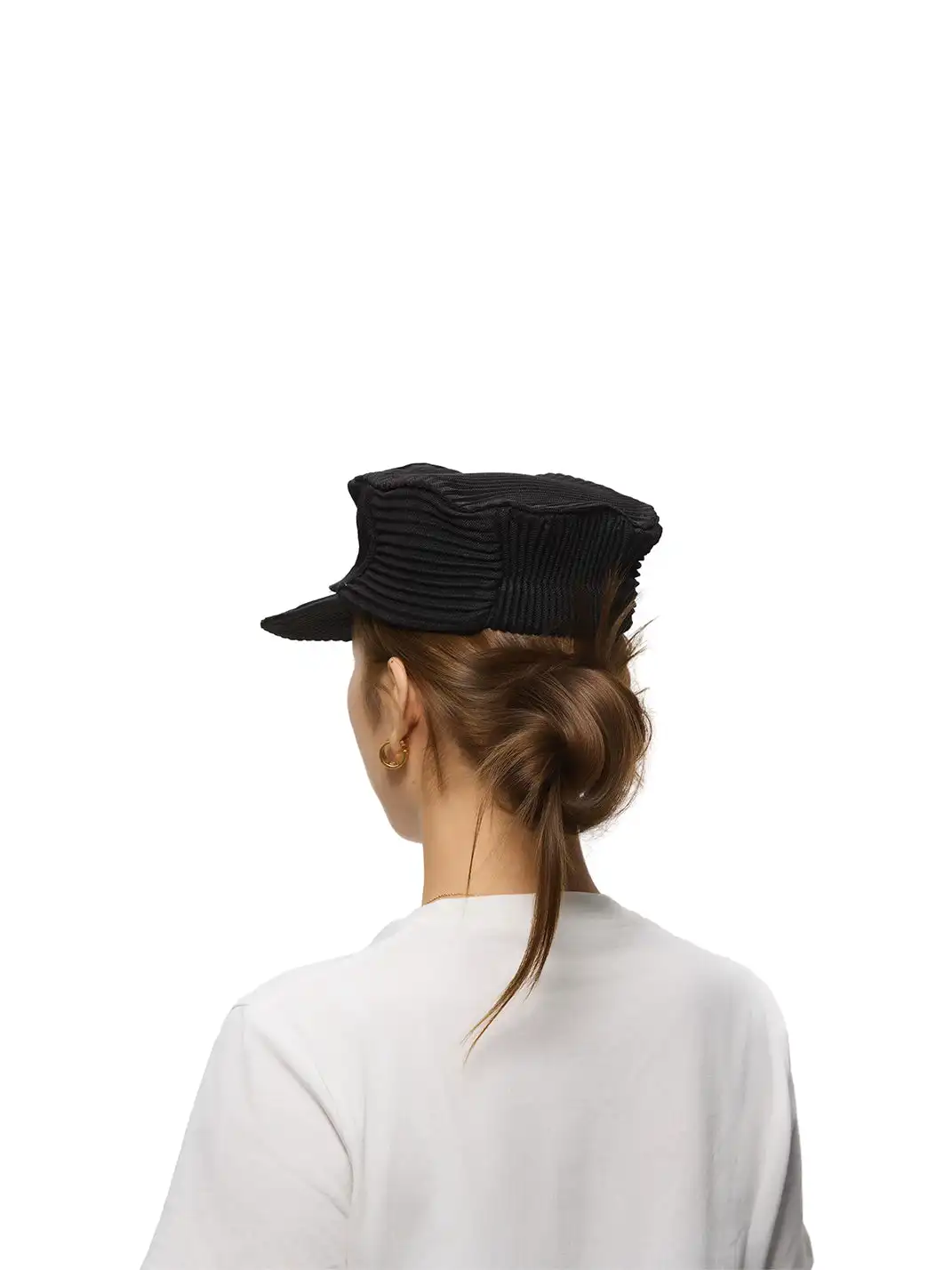 6CRAYON | Pleated Flat Brim Baseball Cap-Black