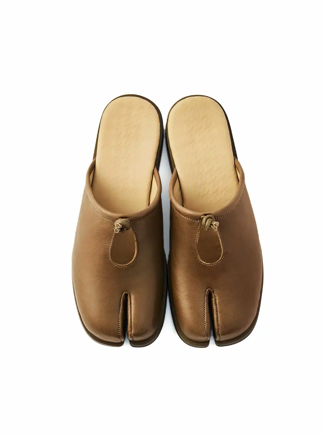 6CRAYON | Split Toe Full Cow Leather Hollow Out Mules-Brown