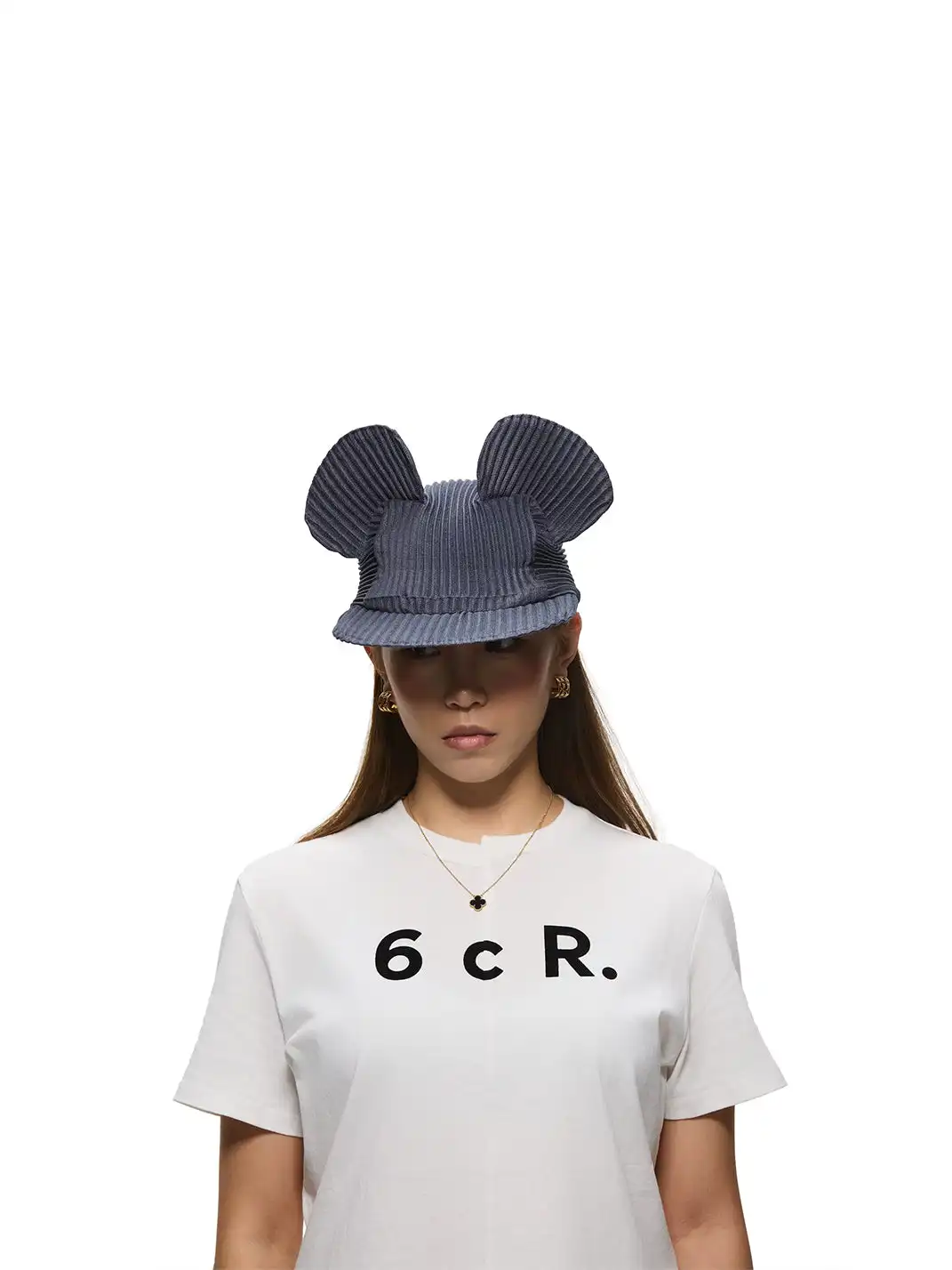 6CRAYON | Pleated Mickey Ear Flat Brim Baseball Cap-Blue