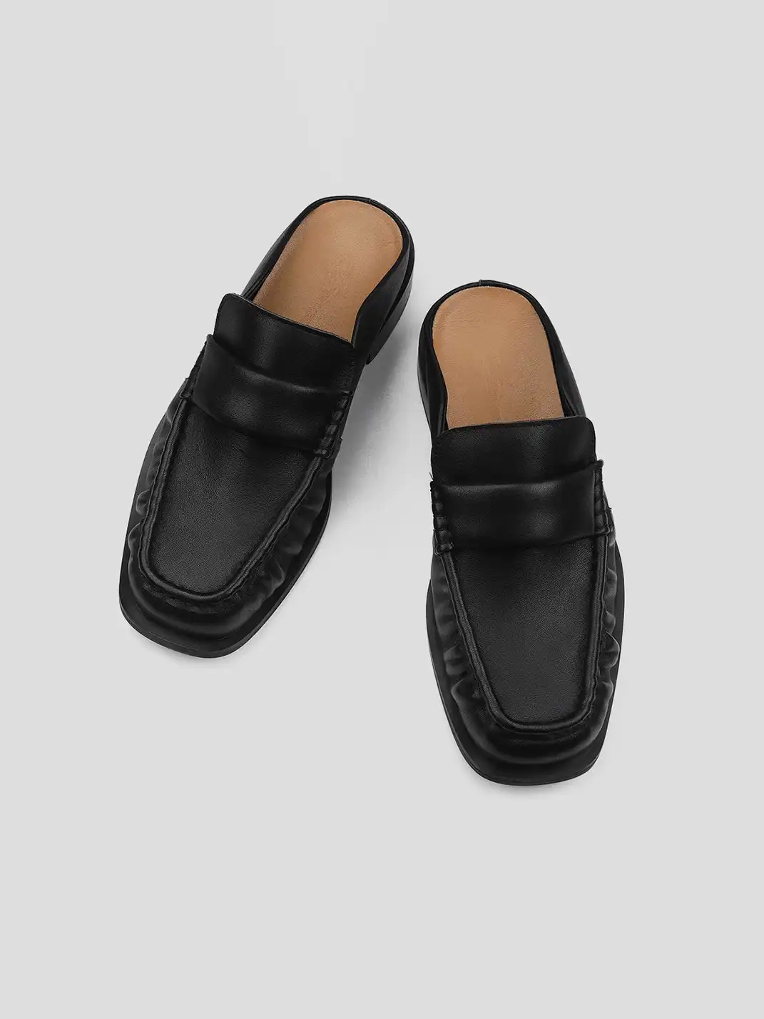 HANQIAORIJI | Washed Leather Mule Loafers