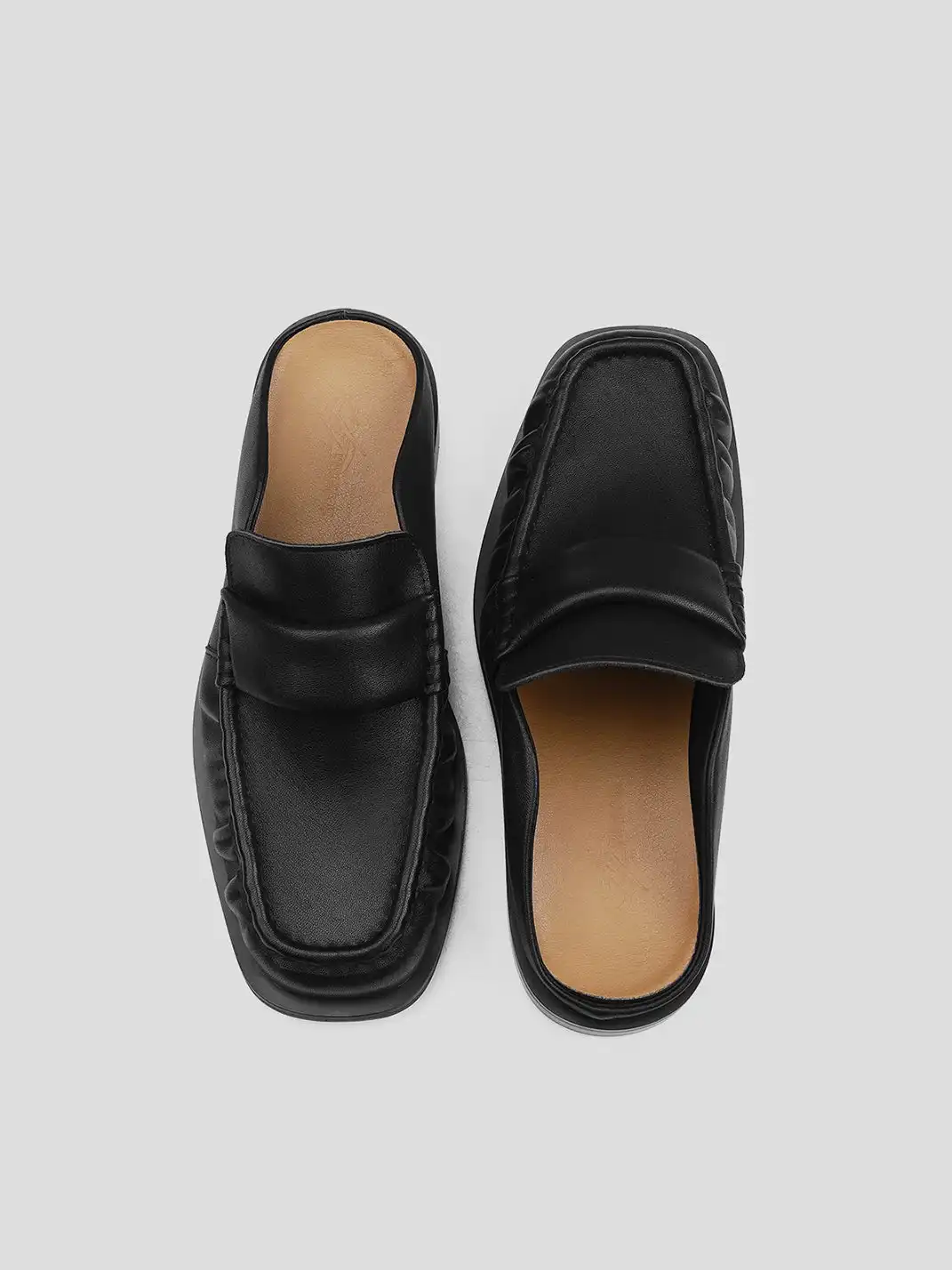 HANQIAORIJI | Washed Leather Mule Loafers