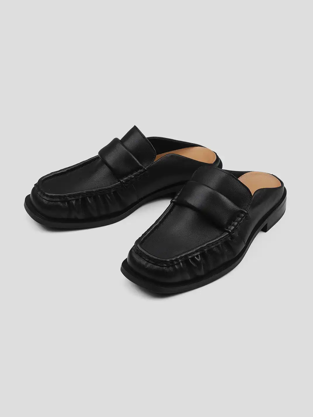 HANQIAORIJI | Washed Leather Mule Loafers