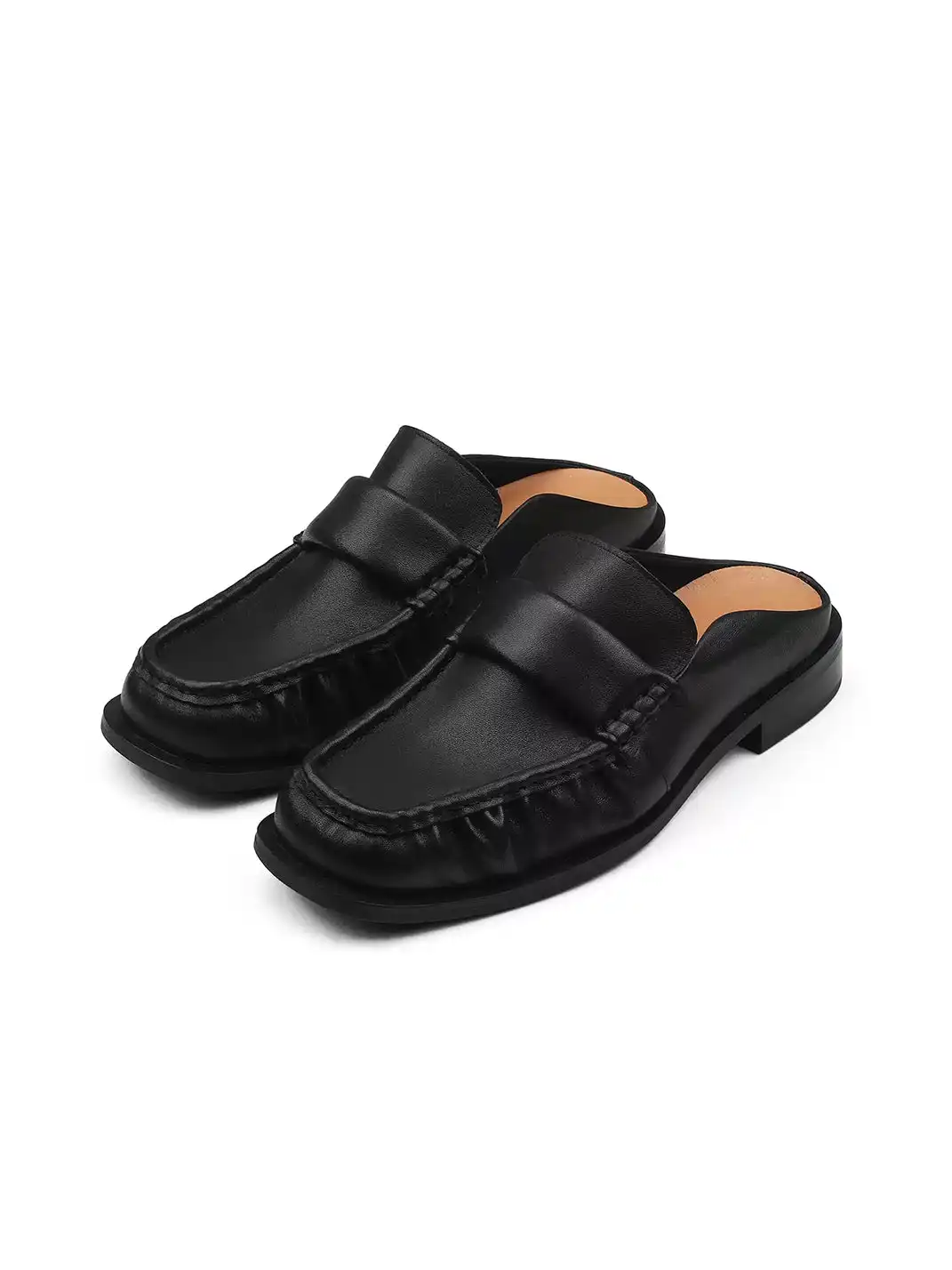 HANQIAORIJI | Washed Leather Mule Loafers
