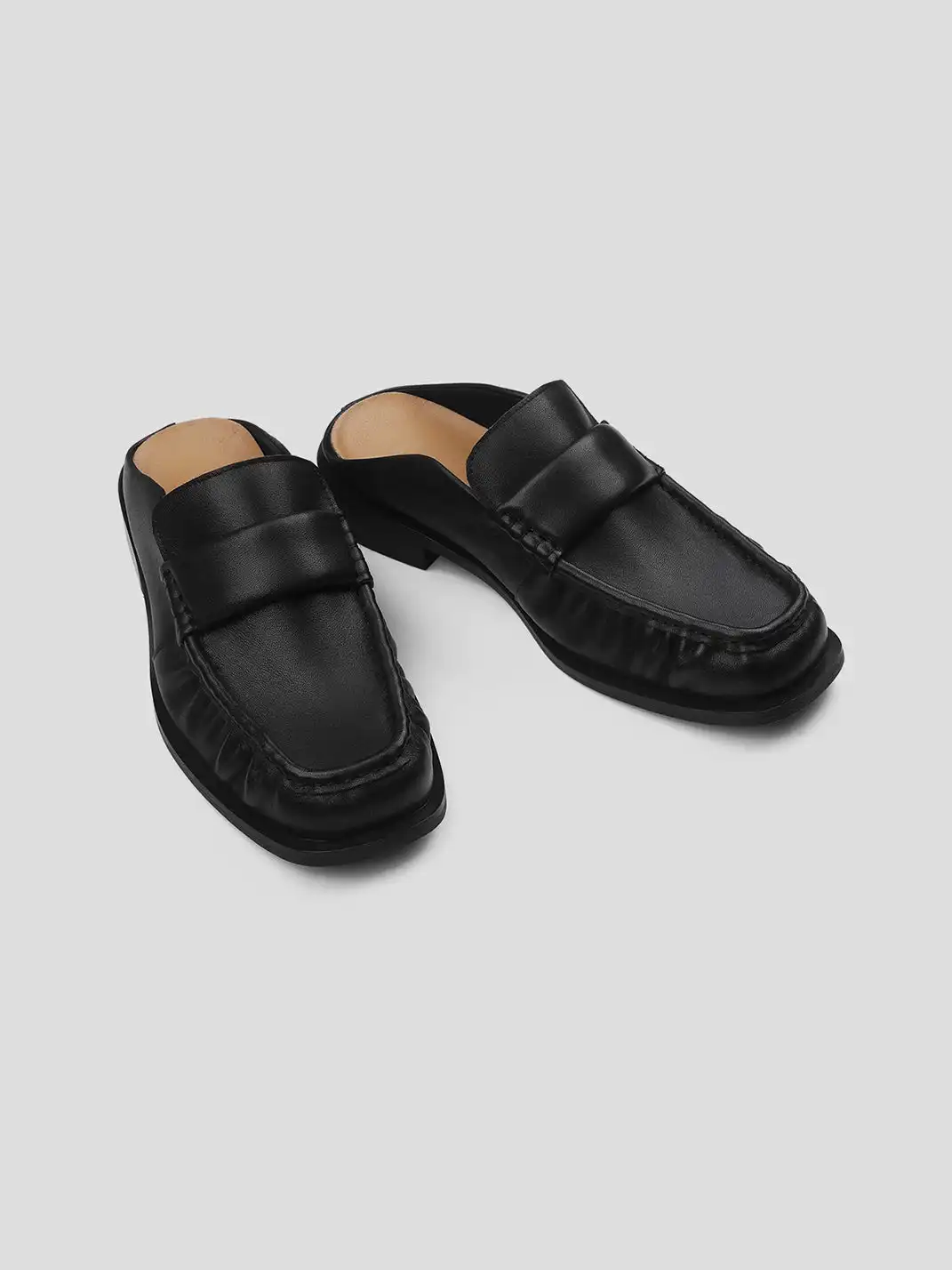 HANQIAORIJI | Washed Leather Mule Loafers