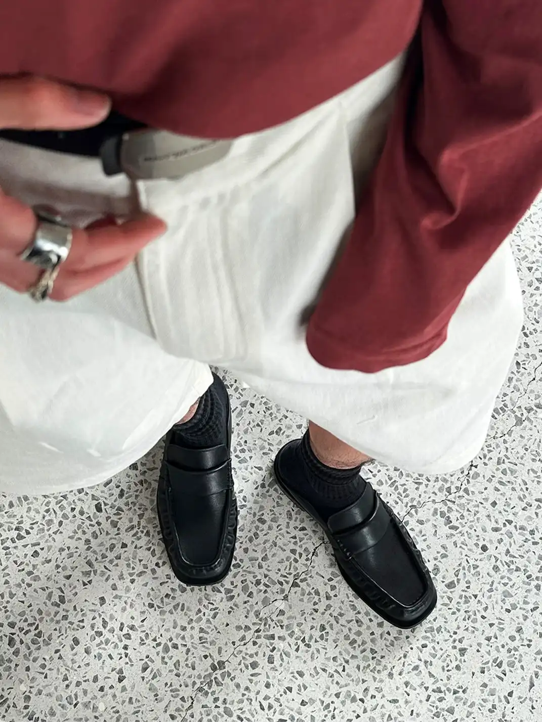 HANQIAORIJI | Washed Leather Mule Loafers